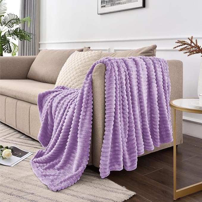 BEDELITE Throw Blanket for Couch, 3D Ribbed Jacquard Soft and Cozy Fleece Throw Blanket for Sofa and Chair, Fluffy Plush Lightweight Blankets for Bed, for Women, 50x60 inches