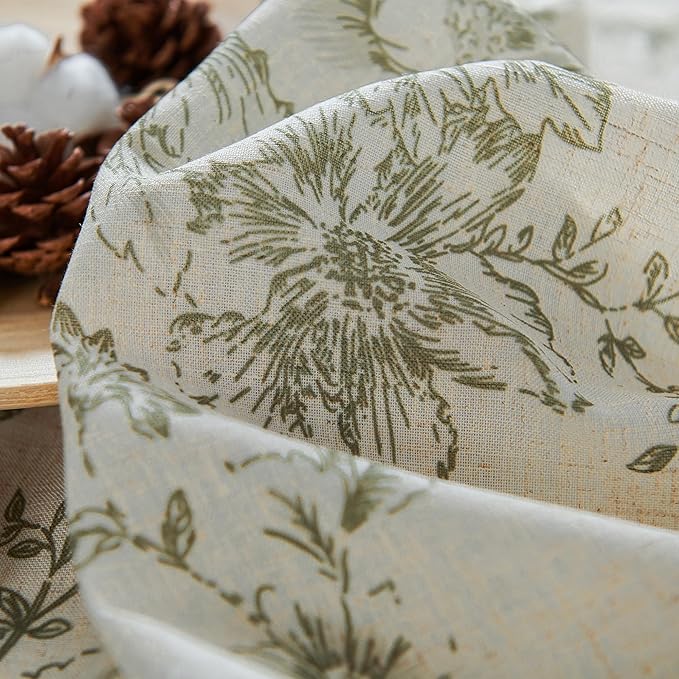 jinchan Pinch Pleated Curtains Floral Linen Blend Curtains for Living Room 84 Inches Length Green Peony Flower Printed Curtain Rod Pocket Back Tab Farmhouse Drapes with Hooks Set 2 Panels