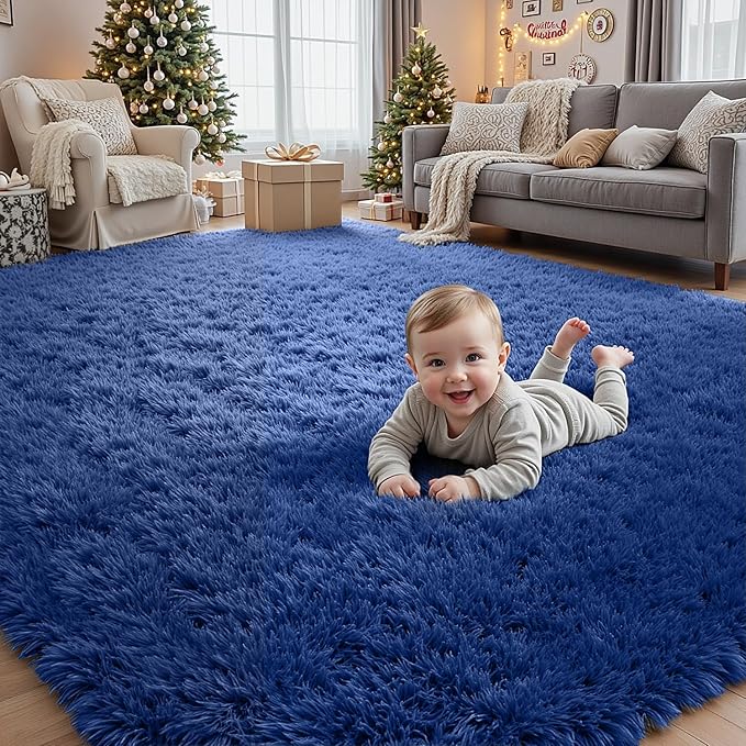 5x7 Area Rugs for Living Room Rug: Soft Fluffy Shag Blue Rugs for Bedroom, Non-Slip Large Fuzzy Plush Rug Indoor Floor Carpet for Nursery Kids Boys Girls Room, Dorms, Playroom, Modern Home Decor