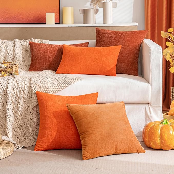 MIULEE Pack of 2 Rust Throw Pillow Covers 20x20 Inch Soft Chenille Pillow Covers for Sofa Living Room Couch Solid Dyed Cases