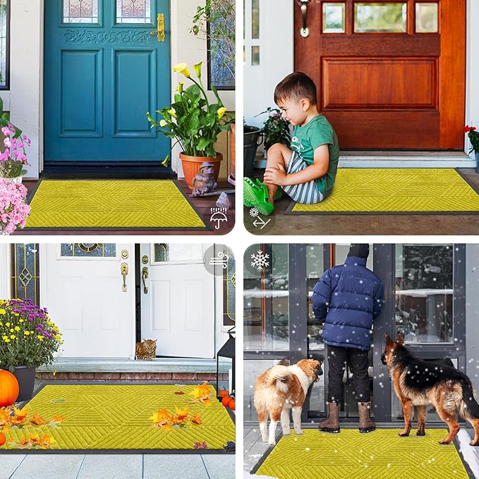 Smiry Front Door Mat Outside Entrance, Heavy Duty Sturdy Natural Rubber Doormat, Trap Dirt and Moisture, Easy Clean Low Profile Welcome Floor Mats for Indoor Outdoor Entry, 35X23 Inch, MST- Yellow