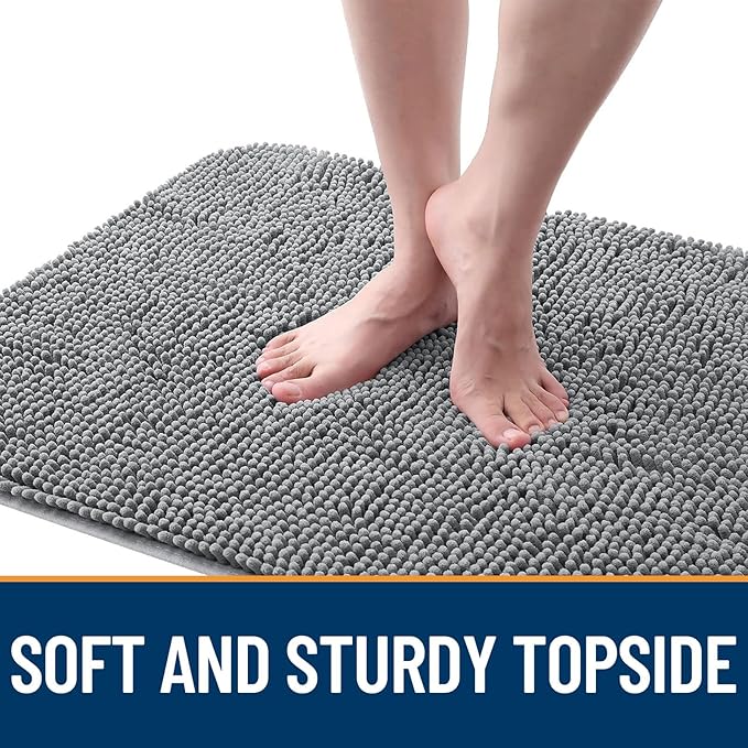 OLANLY Dog Door Mat for Muddy Paws 50x30, Absorbs Moisture and Dirt, Absorbent Non-Slip Washable Doormat, Quick Dry Chenille Mud Mat for Dogs, Entry Indoor Entryway Carpet for Inside Floor, Grey