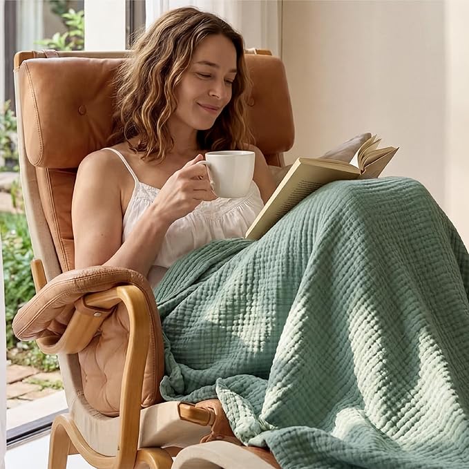 Bedsure 100% Cotton Muslin Blanket King Size for Bed - 4-Layer Breathable and Lightweight Thin Soft Summer Gauze Muslin Blanket for Adults, Sage Green, 108x90 Inches