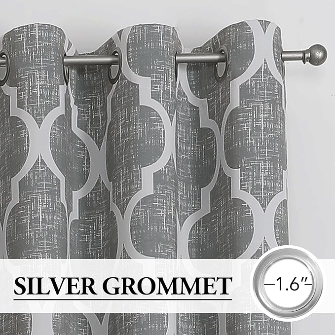 Beauoop 100% Blackout Curtains 54 Inches Long 2 Panels for Bedroom Living Room Grey Moroccan Geo Room Darkening Thermal Insulated Soundproof Grommet Top Window Treatments Drapes, 50x54 Set of 2