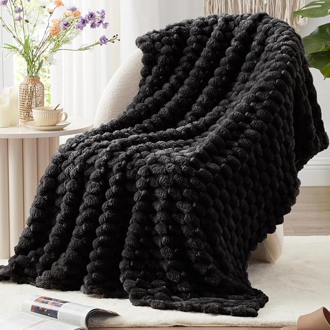 EXQ Home Fleece Throw Blanket for Couch and Bed, 3D Imitation Large Turtle Shell Jacquard Decorative Blankets, Plush Lightweight Fuzzy Flannel Blanket Suitable for All Seasons (50"×60",Black)