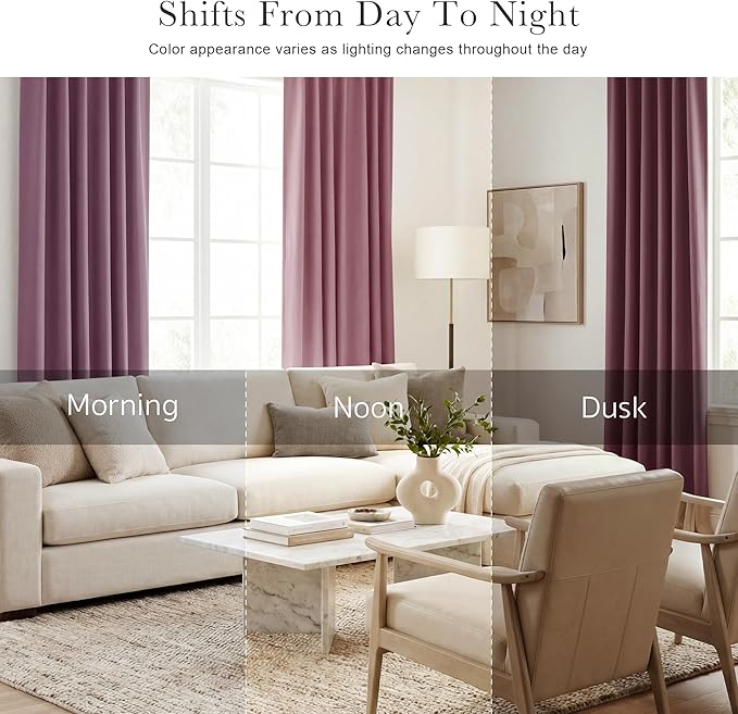 PONY DANCE - Window Curtains - 42 inch W by 45 L Dusty Rose Thermal Insulated Curtain Drapes Light Filter Energy Efficient Modern Design Style for Home Decor Low Shading Effect, 2 Pieces
