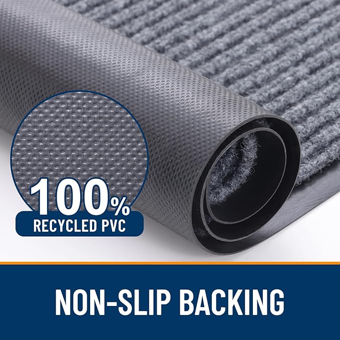 OLANLY Front Door Mat Indoor Outdoor Entrance, Waterproof Heavy Duty Doormat, Fade Resistant, Low Profile, Easy Clean Patio Porch Welcome Floor Mats for Entry, 71x34, Light Gray