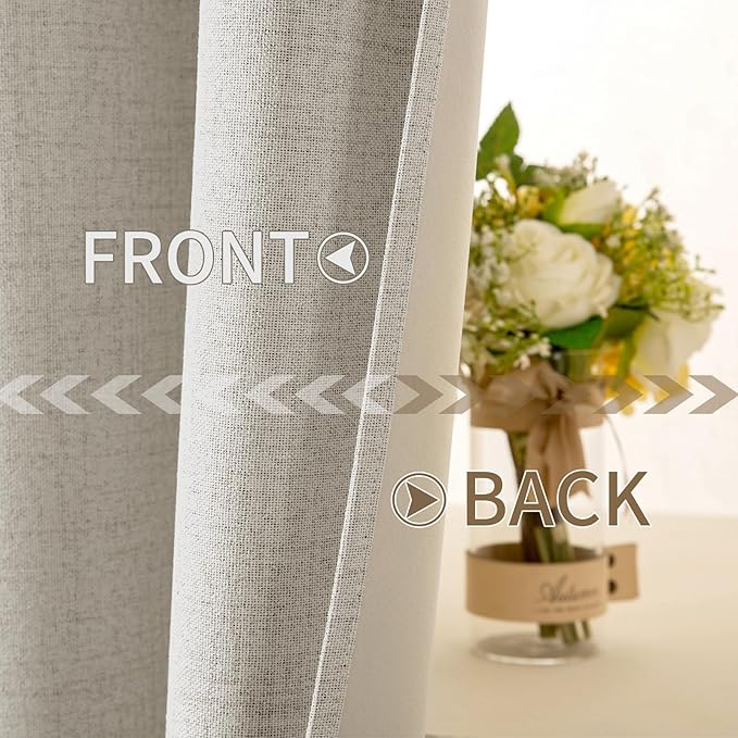 MIULEE Linen Curtains for Bedroom 100% Blackout Thermal Insulated Cobblestone Grommet Room Darkening Curtains & Drapes for Living Room Nursery 52 x 54 Inch (2 Panels)