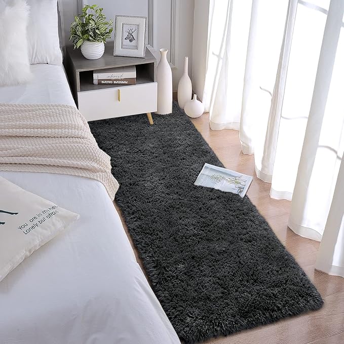 Chicrug Soft Runner Rugs for Bedroom Living Room Plush Fluffy Rug 2x8 Feet, Shag Furry Runner Carpet Non Shedding for Nursery Children Kids Girls Room Home Decorative,Dark Gery
