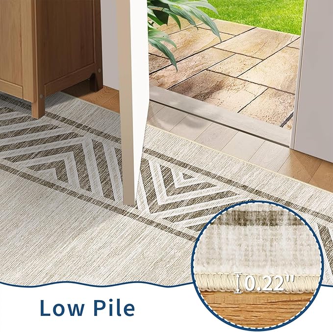 GarveeHome Bordered Bedroom Rugs 5x7 Ultra-Soft Indoor Carpet, Non-Slip Modern Geometric Living Room Rug, Stain-Resistant Neutral Accent Floor Cover for Dining Room, Nursery, Office, Beige