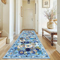 Rug for Hallways Kitchen Rug 3x7, Non Slip Washable Rugs with Rubber Backing Soft Floral Carpet Runner for Hallways, Kitchen, Laundry, Bedroom, Bathroom(3 x 7, Blue Garden)