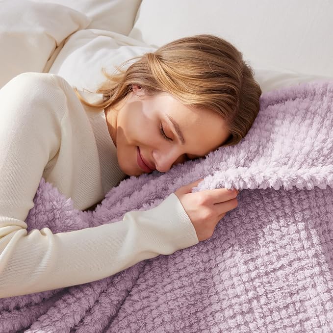 Whale Flotilla Queen Size Fuzzy Fleece Blanket for Bed, 90x90 Inch Fluffy Warm Soft Jacquard Blankets for All Season, Lightweight and Cozy, Lilac