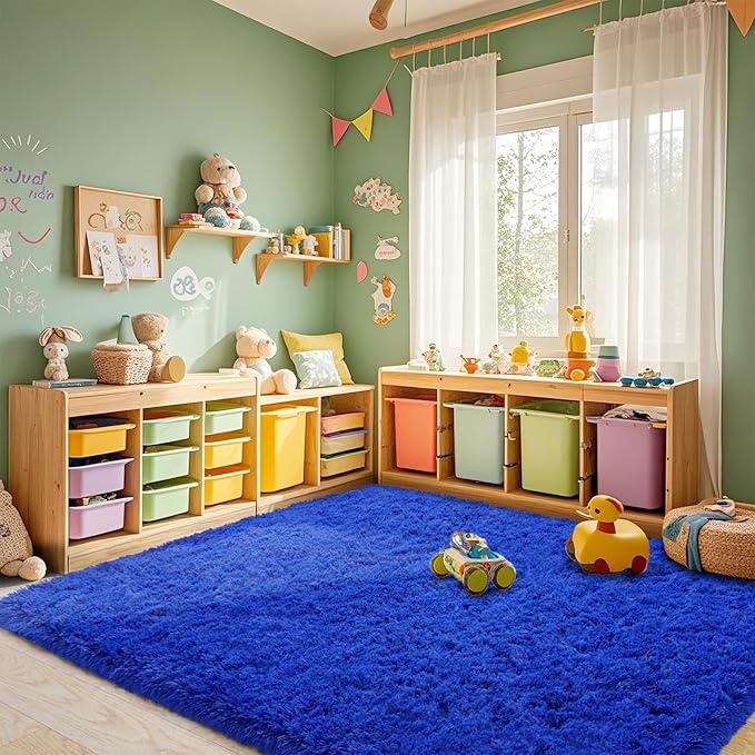 Pionblank Super Fluffy Area Rug for Living Room 5x7 Feet, Modern Indoor Shaggy Carpet, Soft Plush Non Slip Rugs for Bedroom Kids Room Teens Dorm Cloakroom Home Decor, Royal Blue