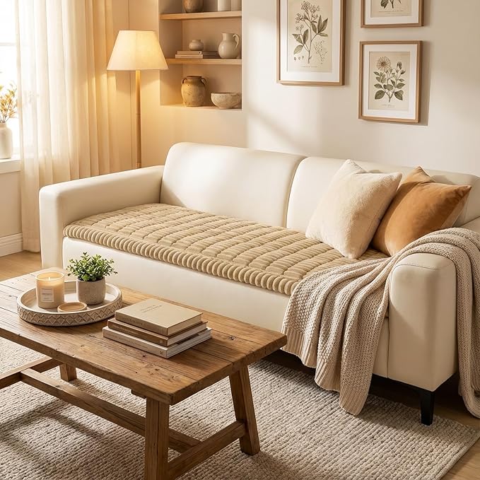 Smiry Couch Cover for Dogs Washable, Non Slip Fuzzy Pet Couch Covers for 3 Cushion Sofa Pet Friendly, Thick Soft Sofa Slipcovers Cushion Protector (Camel, 27.6" x 82.7")