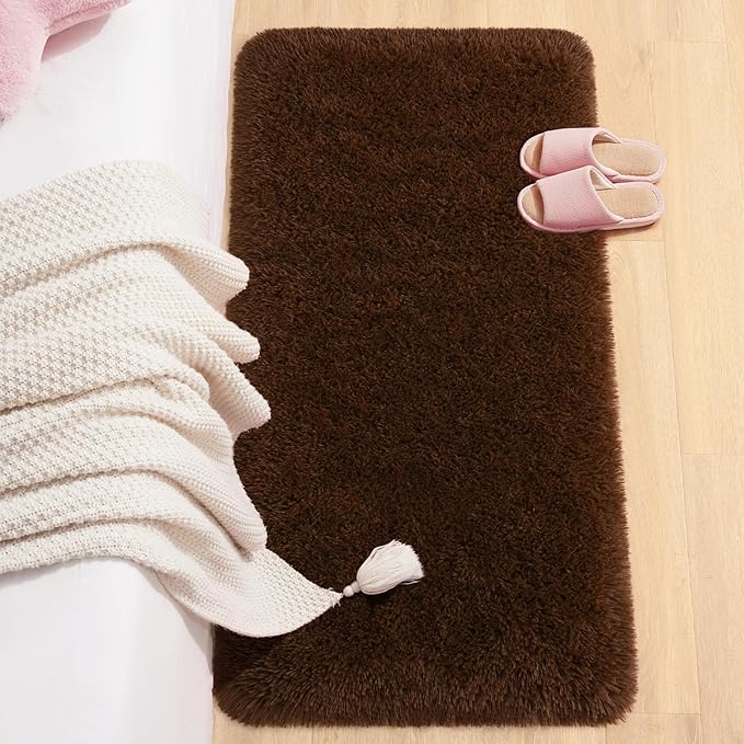 Chicrug Soft Runner Rug for Bedroom Living Room Plush Fluffy Rugs 2x4 Feet, Shag Furry Runner Carpet Non Shedding for Nursery Children Kids Girls Room Home Decorative, Coffee