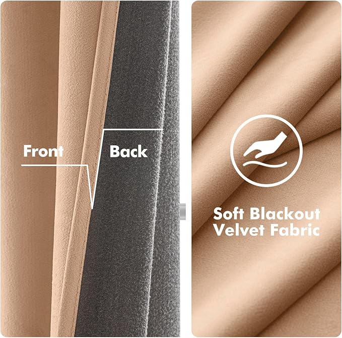 MIULEE Velvet Curtains Blush Beige Elegant Grommet Thermal Insulated Soundproof Room Darkening Curtains/Drapes for Classical Living Room Bedroom Decor 52 x 84 Inch Set of 2