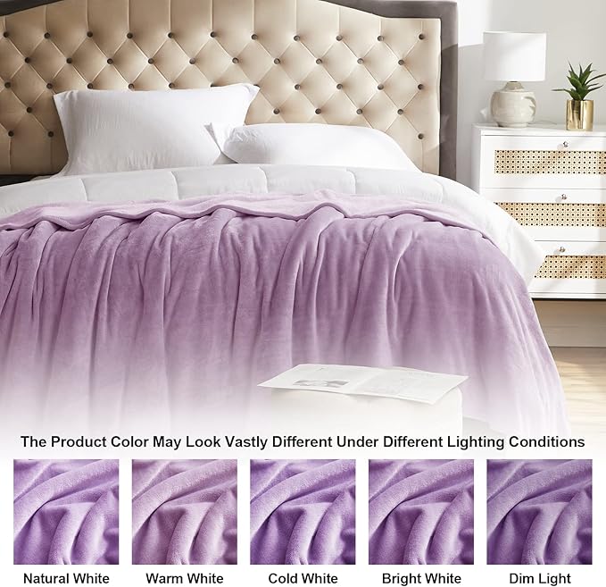 KMUSET Fleece Blanket Throw Size Lilac Lightweight Super Soft Cozy Luxury Bed Blanket Microfiber