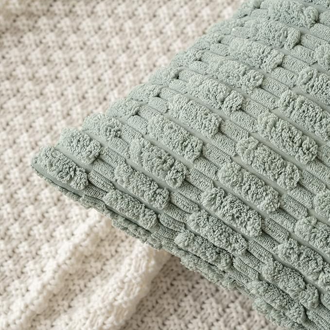 MIULEE Pack of 2 Spring Corduroy Decorative Euro Sham Throw Pillow Covers 24x24 Inch Soft Boho Striped Pillow Covers Modern Farmhouse Home Decor for Summer Sofa Living Room Couch Bed Greyish Green