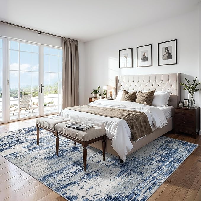 Area Rugs Living Room Rug - 5x7 Washable Modern Abstract Soft Neutral Non-Slip Carpet Large Indoor Floor Thin Carpets for Bedroom Dining Room Farmhouse Nursery Home Office Blue Gray