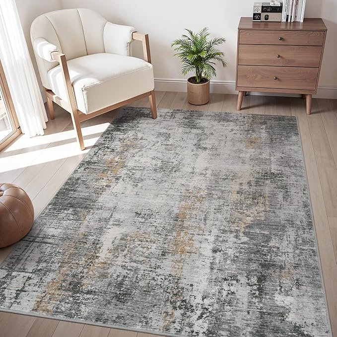 3 x 5 Rug Small Non Slip Area Rug Ultra Soft Machine Washable Low Pile Modern Abstract Area Rugs for Bedroom Living Room Entryway Kitchen Bedside, Grey