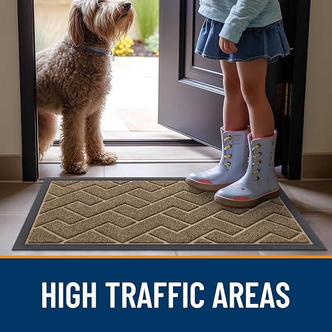 OLANLY Front Door Mat Indoor Outdoor Entrance, Waterproof All-Season, All-Weather Doormat, Sturdy Natural Rubber, Low Profile, Easy Clean Patio Porch Entryway Mat, Herringbone Brick (Brown, 71x47)