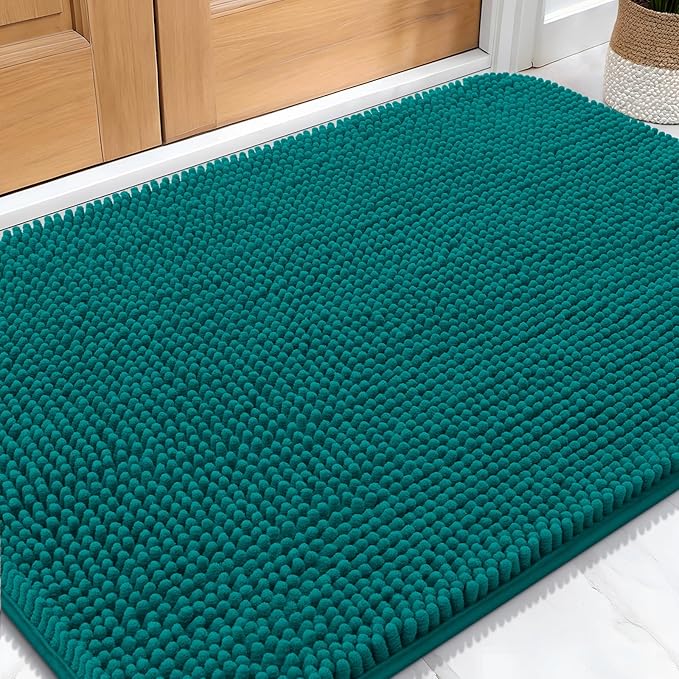 OLANLY Dog Door Mat for Muddy Paws 32x20, Absorbs Moisture and Dirt, Absorbent Non-Slip Washable Doormat, Quick Dry Chenille Mud Mat for Dogs, Entry Indoor Entryway Carpet for Inside Floor, Lake Blue