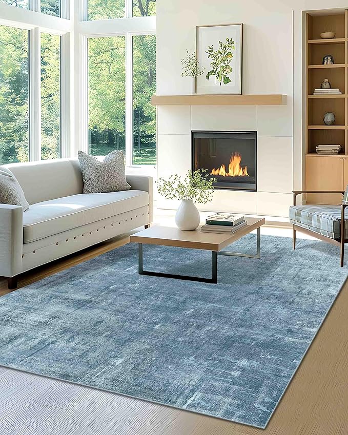 Latte&Fog 3x5 Entryway Rug Indoor, Modern Abstract Washable Area Rug, Boho Non Slip Low Pile Throw Carpet for Indoor Bedroom Bedside, Kitchen, Entry and Living Room - Blue