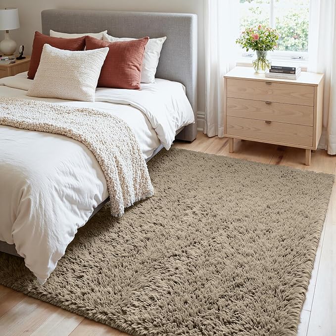 4x6 Area Rugs for Living Room Rug: Soft Fluffy Shag Gray Camel Rugs for Bedroom, Non-Slip Large Fuzzy Plush Rug Indoor Floor Carpet for Nursery Kids Boys Girls Room, Dorms, Playroom, Modern Home Decor