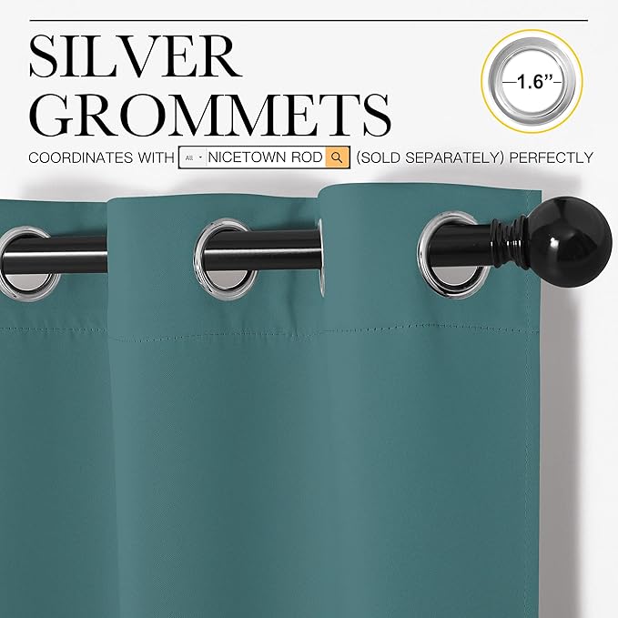 NICETOWN Window Curtain Panels, Thermal Insulated Solid Grommet Blackout Draperies/Drapes (Sea Teal, One Pair, 34 by 54-inch)