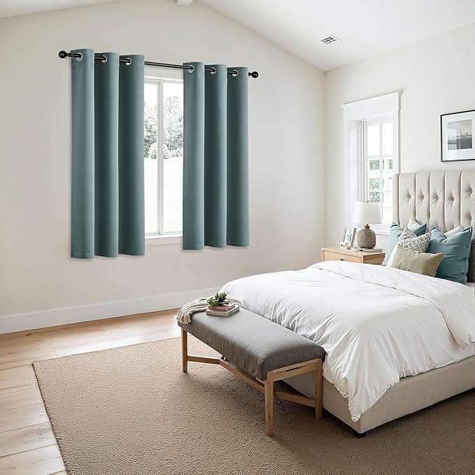 MIULEE Dusty Blue Blackout Curtains - Bedroom Window Treatment Curtains Thermal Insulated Room Darkening Drapes for Living Room Kitchen Grommet Light Blocking Drapery, 40 x 54 Inches Long, 2 Panels