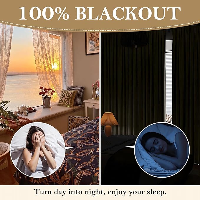 RYB HOME 100% Blackout Linen Curtains 84 inches Long 2 Panels Set, Thermal Insulated Privacy Natural Faux Linen Boho Farmhouse Curtain Panels for Living Room Bedroom, 52" W x 84" L, Beige
