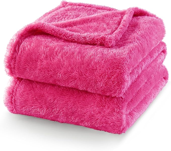 Exclusivo Mezcla Plush Fuzzy Fleece Bed Blanket King Size, Super Soft, Fluffy and Warm Blankets for Couch, Bed, All Season (Hot Pink, 90x104 inches)