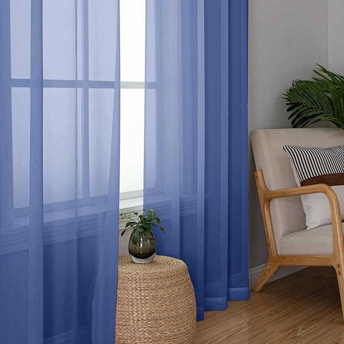 Simplebrand Royal Blue Sheer Curtains 72 Inches Long 2 Panels for Living Room, Rod Pockets Airy Window Treatments Voile Sheer Curtains Panels Lightweight for Front Back Patio Glass Door, 42" Width