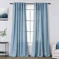 Nanspring Blue Boho Curtains for Bedroom Back Tab Rod Pocket Semi Sheer Linen Curtains 90 Inches Long 2 Panel Set Light Filtering Neutral Dusty Blue Farmhouse Drapes for Living Room 40x90 Inches