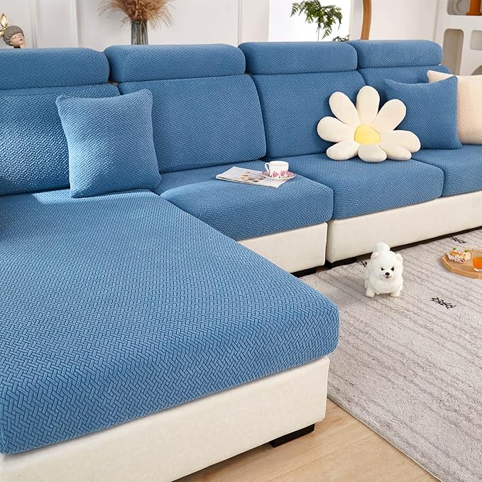 Sofa Covers Couch Covers for Sofa Pet Friendly Couch Cushion Covers Universal Sofa Covers Washable Stretch Slipcovers for Sectional Sofa (Texture Blue,Headrest Cover)