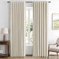 MIULEE 100% Blackout Linen Curtains for Bedroom, Linen Beige Solid Luxury Decor Thermal Insulation Room Darkening Drapes for Living Room Nursery Back Tab Rod Pocket 42 x 63 Inches, 2 Panels