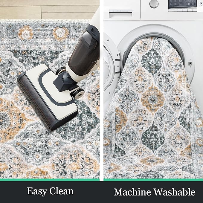 HEBE Hallway Runner Rug 2'8"x8' Washable Vintage Distressed Area Rugs Non Slip Laundry Rug Runner Boho Floor Carpet Runners for Hallways Entryway Laundry Room Kitchen Bathroom