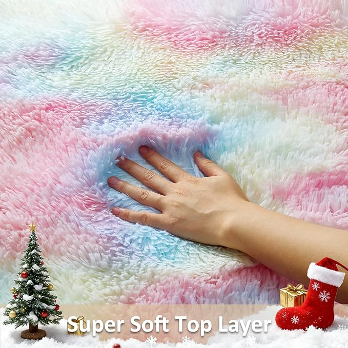 Ophanie Rainbow Colorful Rugs for Living Room 5x8, Unicorn Fluffy Shag Fuzzy Plush Soft Carpets, Floor Shaggy Area Rugs for Bedroom, Carpet for Kids Girls Dorm Nursery Home Decor Aesthetic