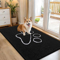 OLANLY Dog Door Mat for Muddy Paws 54x32, Paw Print Design, Absorbs Moisture and Dirt, Absorbent Non-Slip Washable Doormat, Quick Dry Chenille Mud Mat for Dogs, Entry Indoor Entryway Carpet, Black