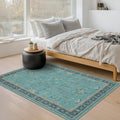 Teal 4x6 Rugs for Entryway Indoor - Vintage Non Slip Throw Rug for Large Kitchen, Bedroom, Boho Turquoise Modern Décor - Geometric Floral Design, Low Pile Stain Resistant Carpet