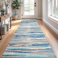Lansny Modern Abstract Runner Rug 2.6x10, Blue Washable Long Kitchen Runner Non-Slip Soft Hallway Rug Runner Thin Print Faux Wool Carpet for Entryway Bedroom Laundry Room Indoor Home Decor