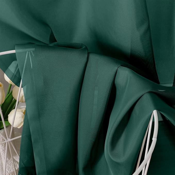 OVZME Hunter Green Sheer Curtains 96 Inches Long 2 Panels - Soft Light Filtering Window Sheer Panels for Living Room/Bedroom, Top Dual Rod Pocket, 1 Pair, Each 42Wx96L Inches