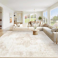 Area Rug 10x12 Washable Rug, Vintage Boho Medallion Rugs Non-Slip Soft Low Pile Large Distressed Rug Indoor Retro Carpet for Living Room Bedroom Dining Room Home Office (Beige, 10'x12')