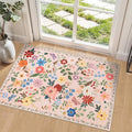 Entryway Rug 2X3 Small Rugs: Floral Washable Door Mat Vintage Soft Low Pile Non-Slip Kitchen Rugs Stain Resistant Indoor Throw Rug for Entrance, Bedroom, Kitchen, Laundry, Bathroom Beige