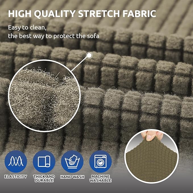 KEKUOU Stretch Loveseat Sofa Cover Slipcover,Couch Covers for 2 Cushion Couch Sofa (55"-78") Furniture Protector Sofa with Elastic Bottom for Kids,Dog. Jacquard Small Checked (Medium,Khaki)