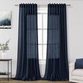Linen Navy Blue Curtains 120 inch Extra Long for Living Room Back Tab Light Filtering Semi Sheer Drapes Modern Farmhouse Boho Decor Cotton Textured Curtain for Floor to Ceiling High Window 52x120