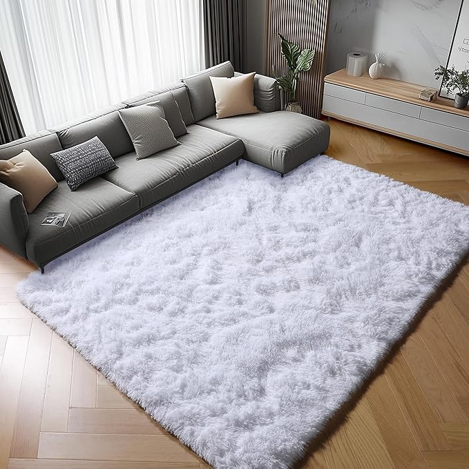 ONASAR White Rugs for Living Room 5x8, Fluffy Shaggy Area Rug for Bedroom, Ultra Soft Plush Large Floor Carpets for Baby Kids Girls Boys Teen Playroom Dorm Nursery Bedside Home Office Decor