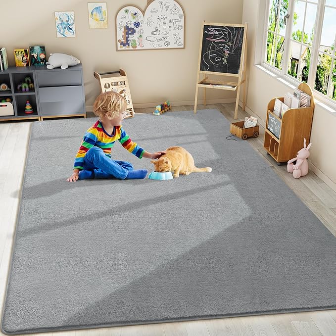 Amearea Large Modern Area Rugs for Bedroom Living Room, 5x8 Feet Grey Thickened Memory Foam Rug, Fluffy Indoor Washable Rugs Non Slip Minimalist Carpet for Boys Girls Dorm Nursery Room Decor