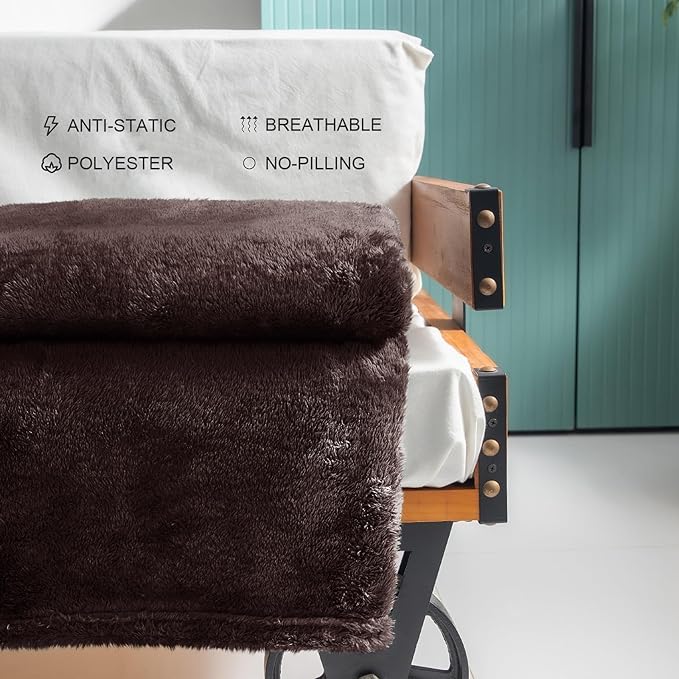 Exclusivo Mezcla Plush Fuzzy Fleece Throw Blanket Extra Large, Super Soft, Fluffy and Warm Blankets for Couch, Bed, All Season (Coffee, 50x70 inches)
