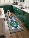 SERISSA Boho Washable Runner Rug, 2x5 Rug Runner Non-Slip Vintage Green White Hallway Kitchen Runner Rug Ultra Soft Print Distressed Floor Carpet Runner for Bedroom Bathroom Laundry Living Room